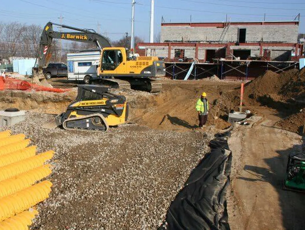 Stormwater chambers being installed on a commercial site